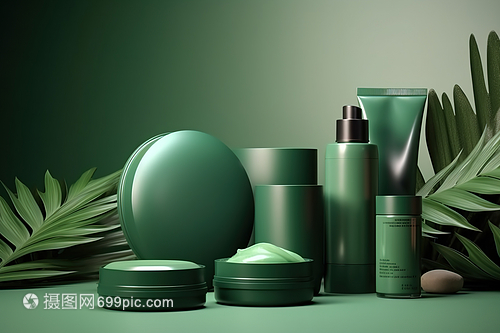 绿色高级护肤品数字艺术 科技与自然的完美交融